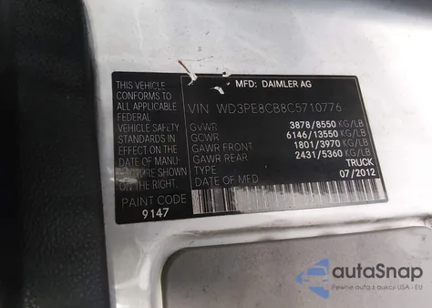 2012 Mercedes-Benz Sprinter 2500 High Roof z USA, uszkodzony, nr VIN WD3PE8CB8C5710776